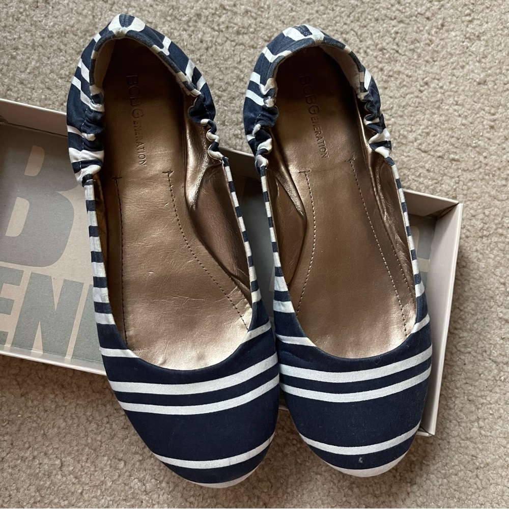 Blue and White Stripe BCBG Generation Ballet Flats